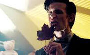 The Doctor licking Clara's leaf