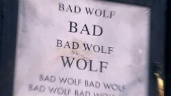 The police box instructions change to Bad Wolf. (TV: Turn Left [+]Russell T Davies, Doctor Who series 4 (BBC One, 2008).)