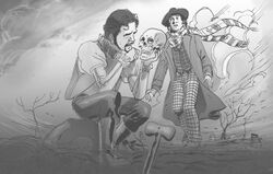 holds the of Yorick with next to him