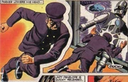 Parker knocks a  identifying itself as "" into the  of . (:  [+]Alan Fennell, Thunderbirds crossover stories (City Magazines, 1965)
