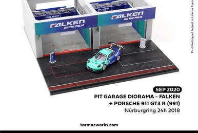 ミニカー TARMAC Porsche911GT3R PIT GARAGE DIORAMA Tarmac Works 1/64 Pit Garage Diorama - FALKEN + Porsche 911