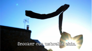 Snooker cue umbrella chin.