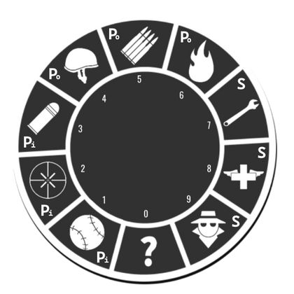 The Class Selection Screen's distinct selection wheel, edited to remove team colors and display class roles.