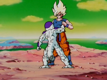 Goku stops Freeza from shooting Gohan