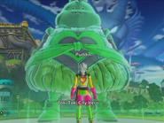 Puddin next to the holographic monument of Dumplin in Xenoverse 2