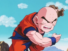 Krillin throwing a senzu bean