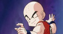 Krillin arriving to assist Goku