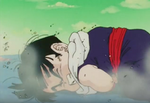 Gohan after being kicked by Vegeta