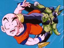 Krillin hit by Cell