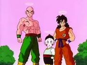 Chiaotzu with Tien and Yamcha on King Kai's planet