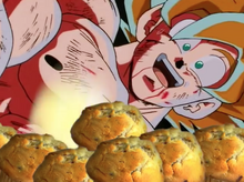 Goku saving himself with muffins