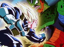 Vegeta punches Cell