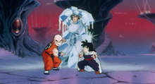 Gohan and Krillin coming to help Goku