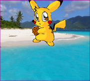 Pikachu XXV stole a cookie and took it to the beach