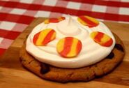 Here is one example of a completed ice cream cookie pizza.