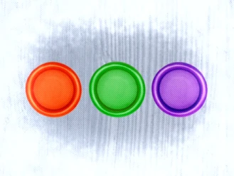 Red, green and purple buttons