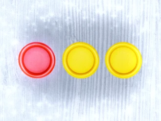 Pink, yellow and yellow buttons