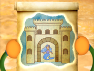 The blue mermaid is in a castle