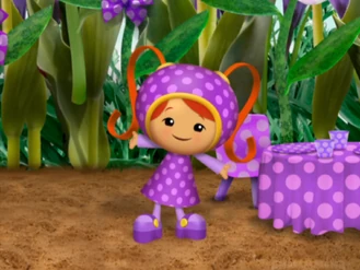 Purple polka dot dress from Subway Heroes