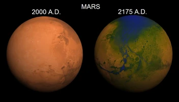 Before: The Red Planet.   After: The Pus-colored Planet.  Believe it or not, it's actually an improvement.