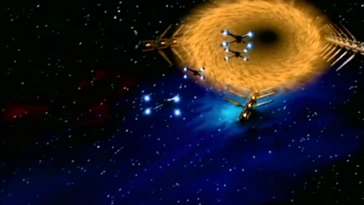 F-7 Corsair starfighters entering an active jumpgate