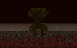 Cross section of a dark oak tree that has grown trough the roof of the nether.