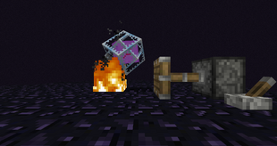 The crystal has been pushed into position and the fire has replaced the bedrock.