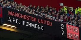 The score board between Manchester United vs Richmond during the match at Old Trafford stadium