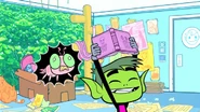 Beast Boy casts a superhuman intelligence/knowledge spell, which hits Silkie instead.