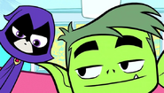 Raven wonders what Beast Boy is doing.