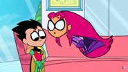 Robin styled mask and purple suit ("Titans Go Casual")