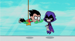 Robin catches Raven using her powers to fly.