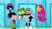 Beast Boy Hugs Cyborg