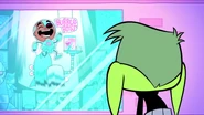 Beast Boy hallucinates Cyborg on the game cover.