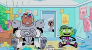 Beast Boy and Cyborg's magical duplicate playing the game in Double Trouble.