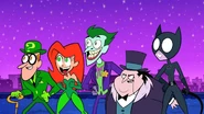 The Joker (center) alongside The Riddler,Poison Ivy,The Penguin andCatwoman