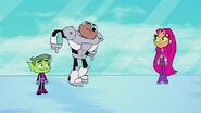 Beast Boy and Cyborg teach Starfire how to walk funny.