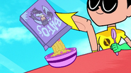 Robin uses his leg to pur the cereal on his cereal bowl.