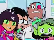 Robin, Cyborg, Starfire and Beast Boy are horrified that Raven gave a more critic-like approach to a book.