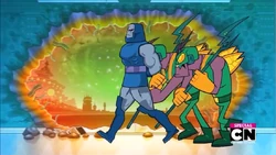 The imposing super villain  with his .