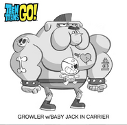 Concept art, with Baby Jack in Growler's baby carrier.