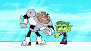 Cyborg makes fun of Beast Boy for being unable to open the jar.