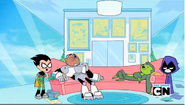 Cyborg and Beast Boy abusing the couch.