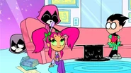 Pink Raven doing Starfire's hair.