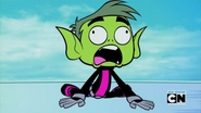 Beast Boy gasps for air, after being strangled by Raven.