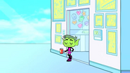Beast Boy sneaking back to the Titans tower.