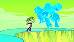 Beast Boy about to jump the volcano, but...