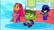 Beast Boy playing Bubble Bots in Power Moves.