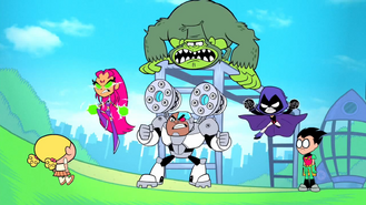 Starfire beast boy cyborg raven threatening little girl