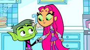 Beast Boy agrees to teach Starfire to lie in exchange for taking him to the dance.